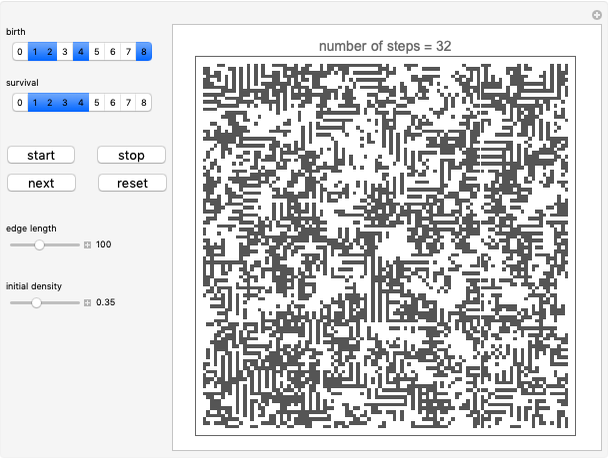 Cellular Automata with Modified Game-of-Life Rules - Wolfram Demonstrations  Project